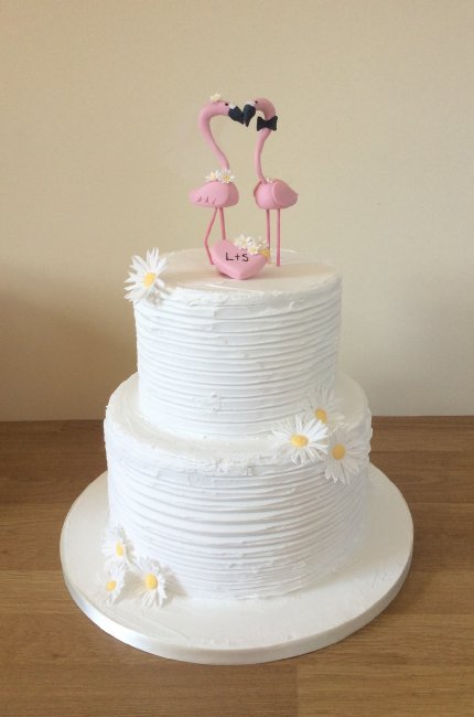 Royal iced wedding cake with sugar flamigo cake toppers - Sarah Louise Cakes