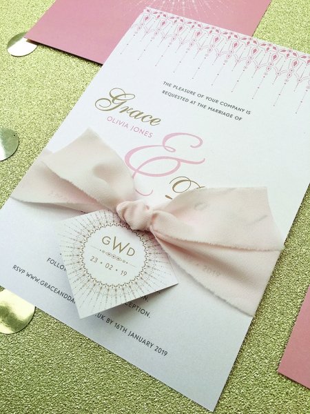 Aurora Invitation in peach, gold and nude - Happy Day Design Ltd
