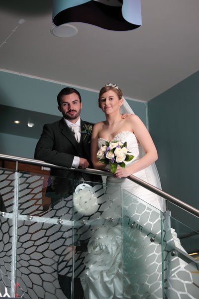 Bride and Groom on stairs - The Brunton