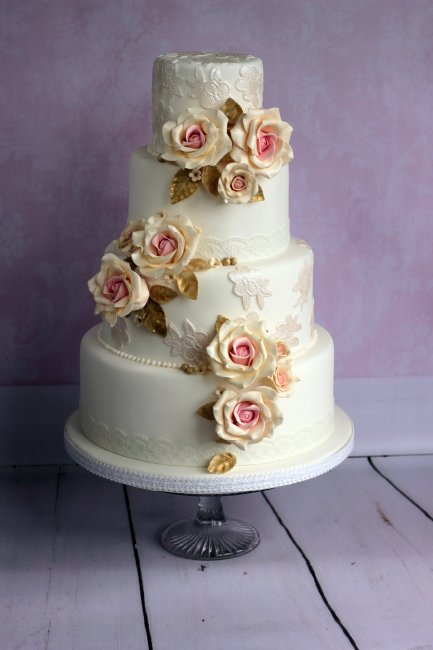 Vintage 4 Tier Wedding Cake - Sticky Fingers Cake Co