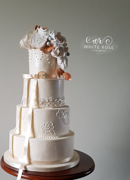 Wedding Cakes - White Rose Cake Design-Image 39186