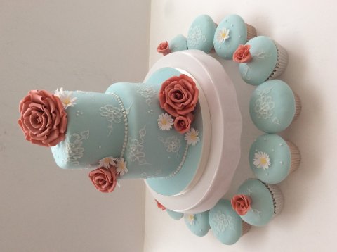 Blue wedding cake and cupcakes - Sarah Louise Cakes
