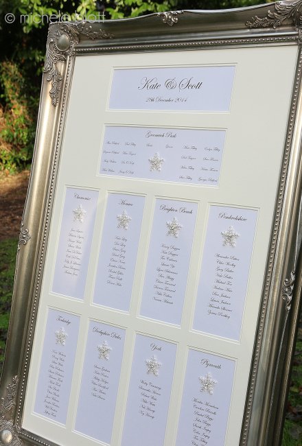 Winter Wonderland Dimante Snowflake Wedding Table Plan - Elegant Wedding Stationery and Luxury Table Plans