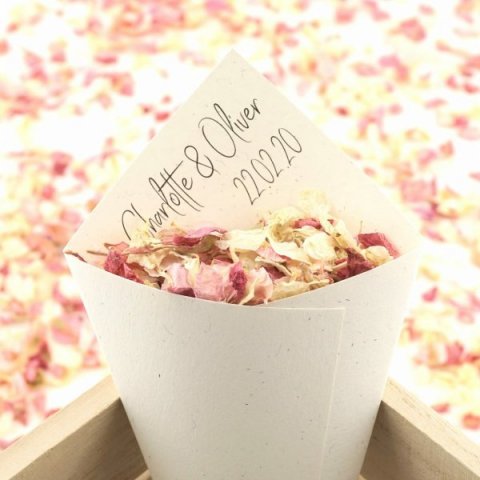 Personalised Confetti Cones handcrafted from 100% recycled paperstock - The Dried Petal Company