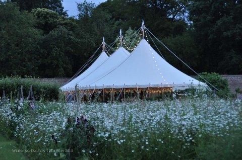 Our 9 x 23m traditional marquee with the side walls off at South Dalton - Will's Marquees