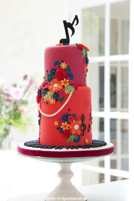 musical wedding cake in bright bold colours - Lindy's Cakes Ltd
