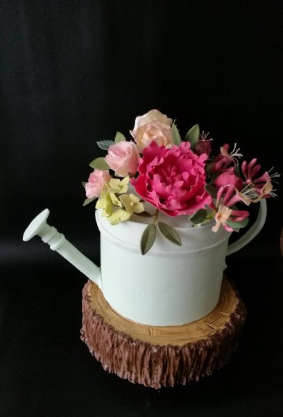 Peony & Rose Watering can Cake - Cakes Beautiful