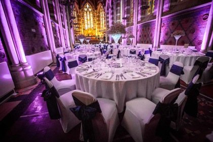 Table layout covered chairs - All Saints Chapel
