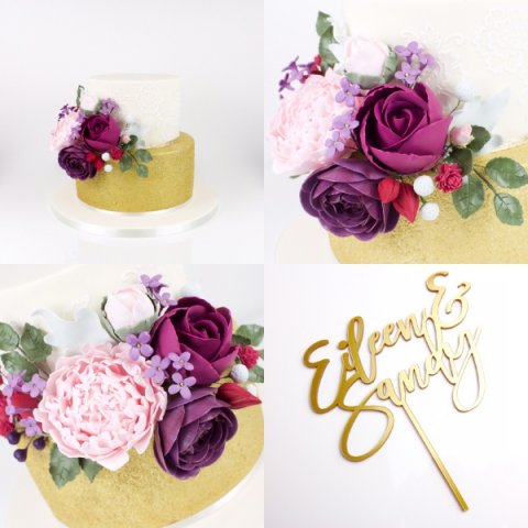 Gold tier with a mixture of sugar-flowers - Fay's cakes