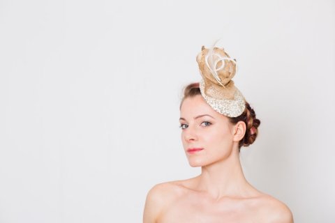 Beaded bridal headpiece with feathers. - Katherine Elizabeth Millinery