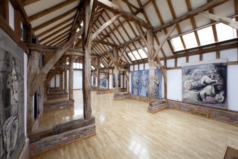 Henry Moore's tapestries on show in the Aisled Barn. - Henry Moore Studios & Gardens
