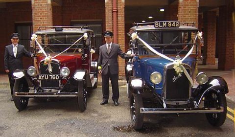 Wedding Taxis - Vintage Red and Blue Austin Taxis - City of London Black Taxis 