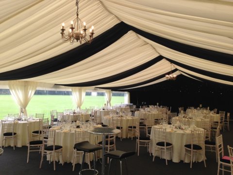 Black overlays and panoramic windows will enhance your marquee - Marquees.Com Ltd