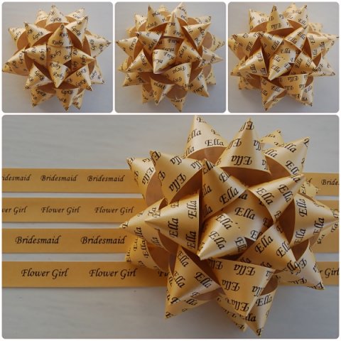 Handmade origami gift boxes with personalised bows added for bridesmaids and flower girl. - Oast House Gifts