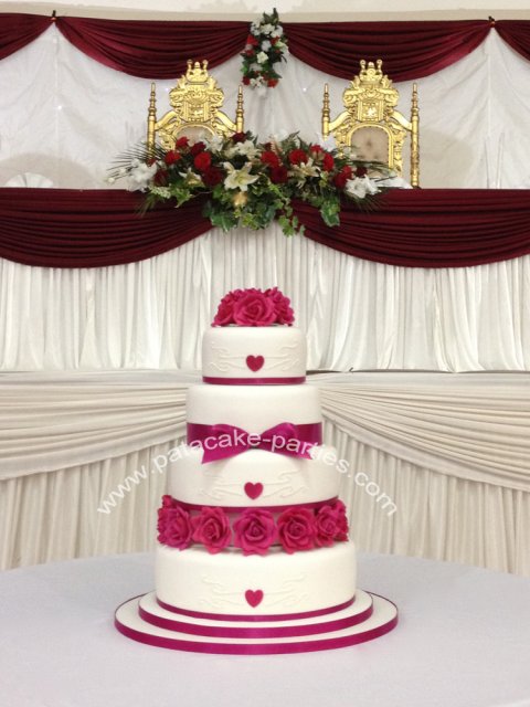 Wedding Cake 'Anoushka' - 4 tier cake blocked with hand-made sugar roses - Pat-a-Cake Parties