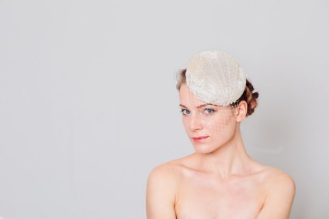 Bridal headpiece with beads and veil. - Katherine Elizabeth Millinery