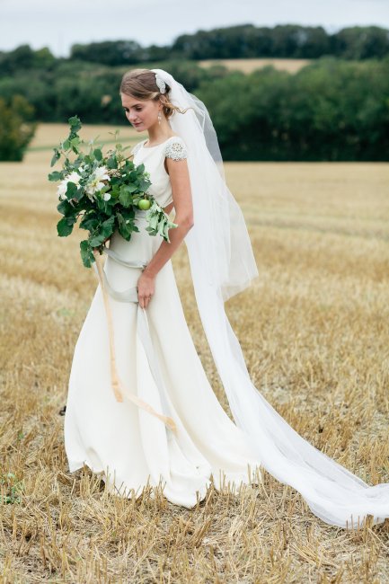 Heavy Crepe dress with embellishment sleeves - Kate Edmondson Bridal Couture