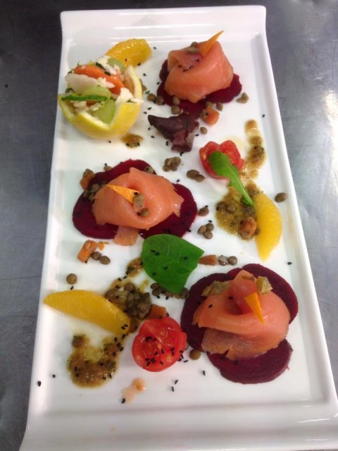 Smoked Salmon with Beetroot and Lentil Salad and Dill Mustard Dressing - Benson's Catering Limited