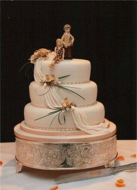 Stacked Wedding cake with hand made figures on top - Elizabeth Ann's Confectionery