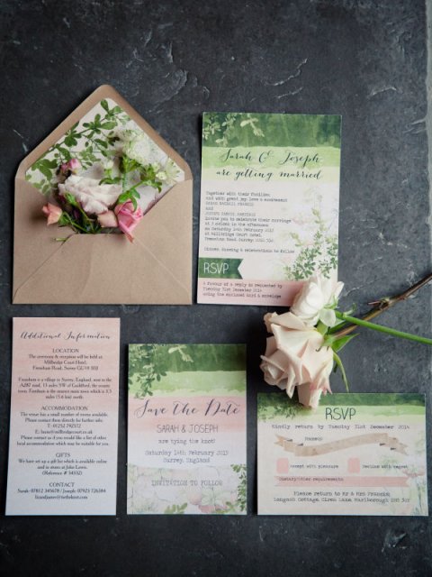 rustic floral themed stationery in green and peach - Hip Hip Hooray