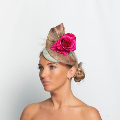 Handmade sinamay headpiece with roses. - Katherine Elizabeth Millinery