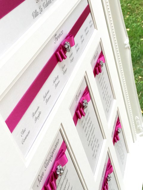 Ornate Framed Dior Bow and Jewel Wedding Table Plan - Elegant Wedding Stationery and Luxury Table Plans