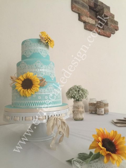 Tiffany blue & sunflowers wedding cake - Evie's Cake Design