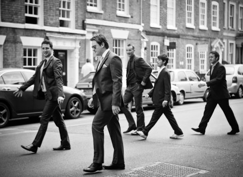 Groom and ushers walking through the streets - Ketch 22 photography