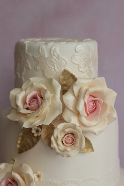 Blush pink and antique gold sugar flowers - Sticky Fingers Cake Co