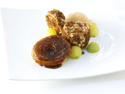 Orchard apple tarte tatin, red apple sorbet and apple parfait - At home catering