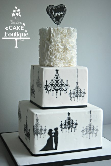 Chandelier Black & White Wedding Cake - The Custom Cake Boutique