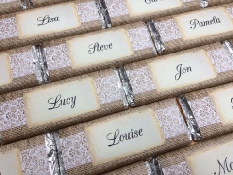 Hessian & Lace Wedding Favour Chocolate Bars - WrapperStar
