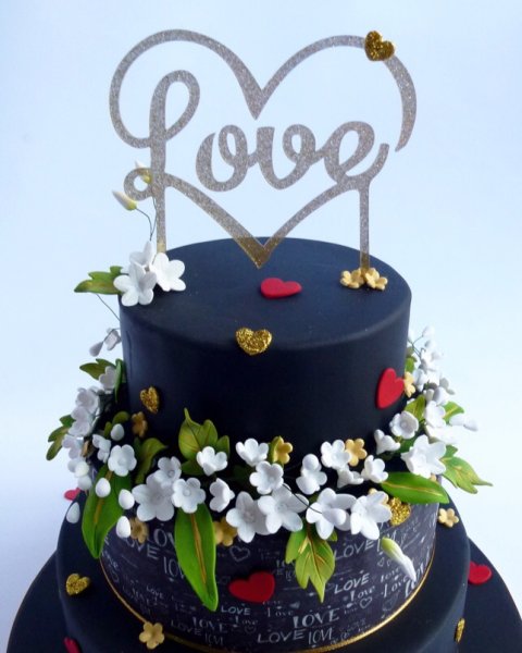 Love Story topper and sugar flower garland. - Karen's Cakes 