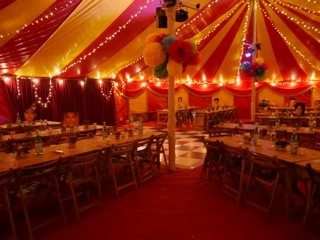 Red yellow wedding marquee hire - Bigtopmania