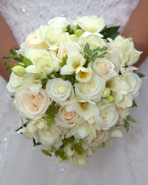 rose and fresia brides handtied bouquet - flower-expressions ltd