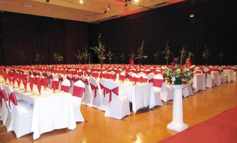The Sovereign Hall set for a large Asian wedding - The Cresset