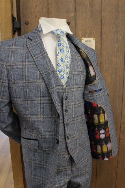 Blue check suit with stylish lining - Chimney Formal Menswear