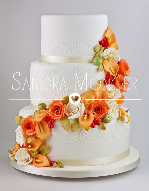 Autumn Flower Cascade Wedding Cake - Sandra Monger Cake Design