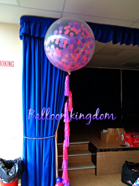 Giant 3 foot balloon with confetti and tassel tails - Balloon and party Kingdom