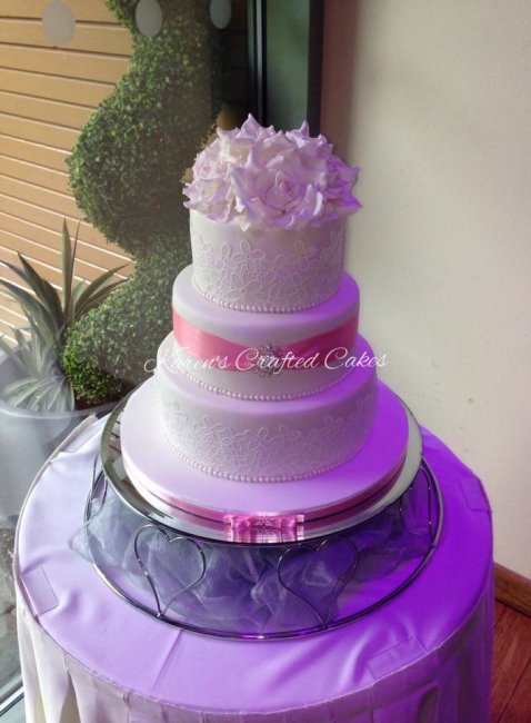 Pink rose and lace cake - Karen's Crafted Cakes