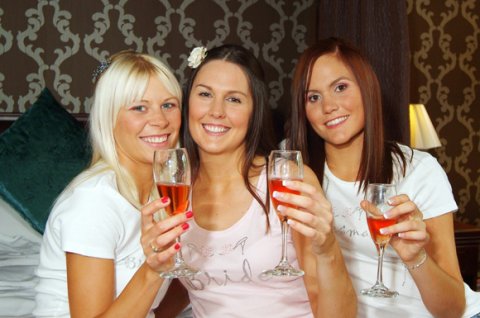 Bride and bridesmaids having a tipple - MrBird Wedding Photography