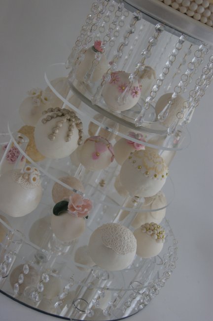 Vintage Rose & Pearl Wedding Cake with Cake Balls - Wedding Cakes by Lisa Broughton