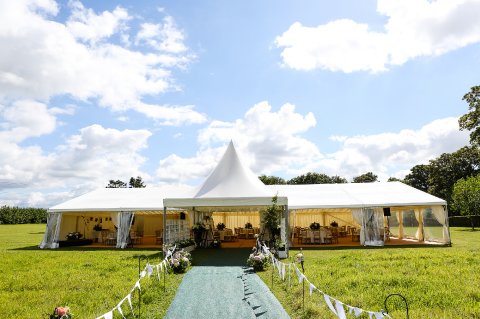 Classic Silverline frame tent with panoramic window walls & Pagoda entrance - FOUR SEASONS MARQUEES LIMITED 