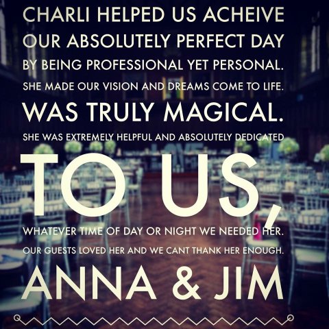 Lovely words from Anna and Jim - Weddings by Charli