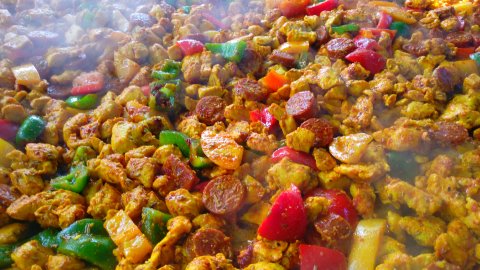 Our chicken & chorizo paella (prior to rice) - Buen Apetito Wedding & Party Catering