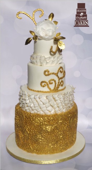 Sequin Swirls wedding cake with 24 karat gold detailing - Dragons and Daffodils Cakes