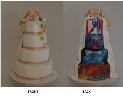 Diamante Hearts Wedding Cake with Super Hero Reveal - Wedding Cakes by Lisa Broughton