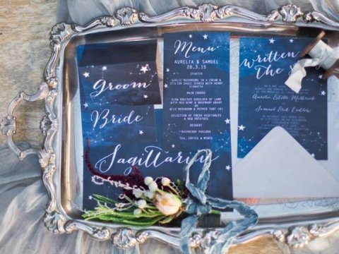 navy blue 'written in the stars' wedding invitation design - Hip Hip Hooray