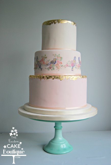 Vintage Love Birds Wedding Cake - The Custom Cake Boutique