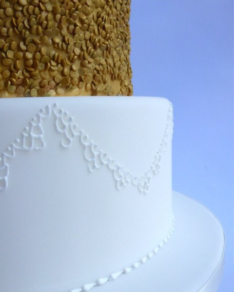 Hand piped lace on the wonderful Tonight wedding cake design. - Karen's Cakes 
